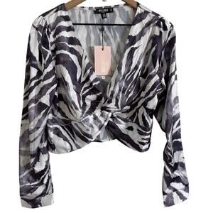 Misguided Tall Knot Front Zebra Print Crop Top Size 10 New